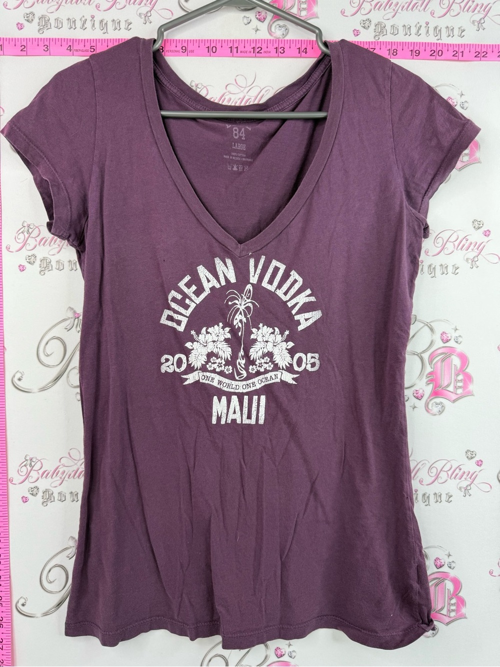 Blue 84 T-shirt purpleocean vodka Hawaii Maui Plum V-Neck Tee with White Graphic